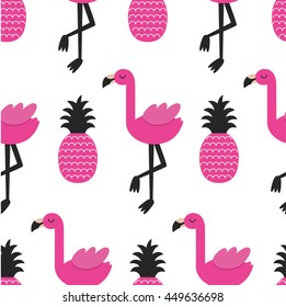 Cute flamingo seamless pattern. Vector illustration.