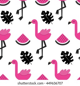 Cute flamingo seamless pattern. Vector illustration.