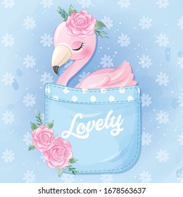 Cute Flamingo Sitting Inside The Pocket