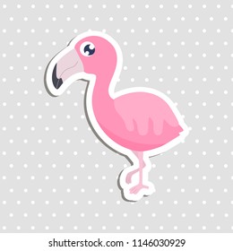 Cute flamingo sticker vector illustration.