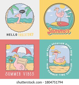 Cute flamingo summer badges collection