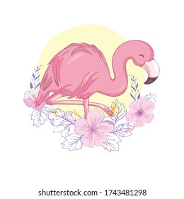 Cute flamingo with sunglasses, vector illustration, summer print design.