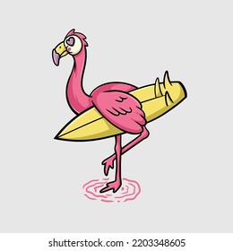 Cute Flamingo Surfing Streetwear Cartoon