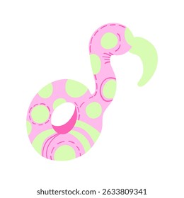 Cute flamingo swim ring illustration. Rubber toy for water, float isolated vector.