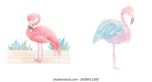 cute flamingo watercolour vector illustration