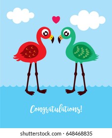 cute flamingo wedding card vector