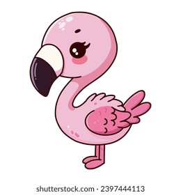 Cute flamingo wild safari african animals for kids, children clipart, vector illustration