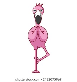 Cute flamingo yoga pose, digital art illustration