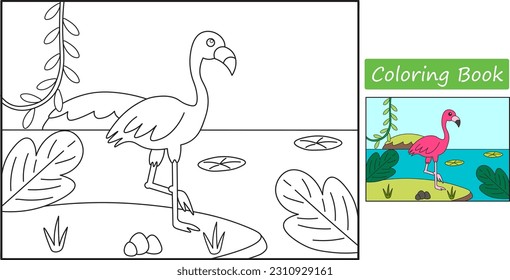 Cute flamingos. Coloring flamingo pictures. Vector illustration