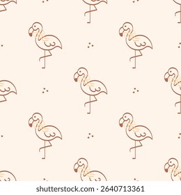 cute flamingos and coquette bows seamless pattern. line art, light background. summer pattern. for Prints, Wrapping Paper, Wallpaper, Textiles, Stationery, and Fabric