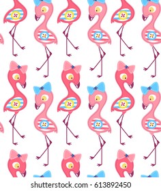 Cute flamingos seamless pattern isolated on white background illustration vector.