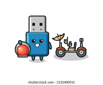 el lindo flash drive usb como astronauta con un resplandor lunar , diseño de estilo lindo para camiseta, pegatina, elemento logo