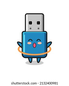 cute flash drive usb cartoon is playing hula hoop , cute style design for t shirt, sticker, logo element