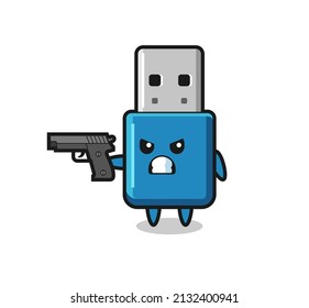 the cute flash drive usb character shoot with a gun , cute style design for t shirt, sticker, logo element
