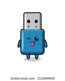 cute flash drive usb character in sweet expression while sticking out her tongue , cute style design for t shirt, sticker, logo element