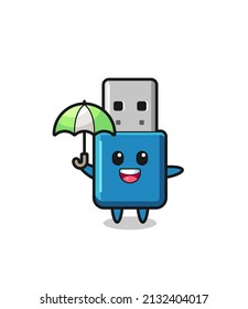 cute flash drive usb illustration holding an umbrella , cute style design for t shirt, sticker, logo element