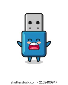 cute flash drive usb mascot with a yawn expression , cute style design for t shirt, sticker, logo element