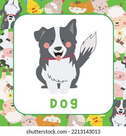 Cute flashcard of animal farm. Educational printable game cards. Colorful printable flashcard. Ready to print. Educational card for preschool. Vector illustration.
