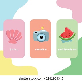 Cute flashcards for children. Printable colourful game cards. Preschool Education. Vector illustration.
