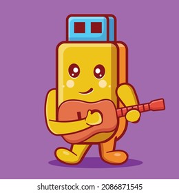 cute flashdisk character mascot playing guitar isolated cartoon in flat style