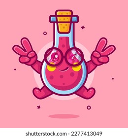 cute flask glass character mascot with peace sign hand gesture isolated cartoon in flat style design 
