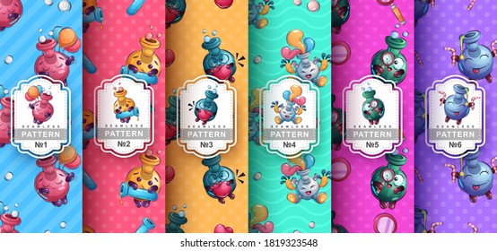 Cute flask - set seamless pattern. Vector eps 10