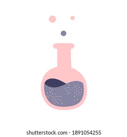 Cute flask with witchcraft potion on white background. Attributes for magic, witchcraft. Love potion. Hand drawn vector isolated single illustration.