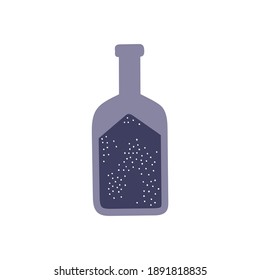 Faltenkolben mit Hexentränke auf weißem Hintergrund. Attribute für Magie, Hexerei. Liebestrank. Handgezeichneter Vektor einzeln auf einzelne Illustration.