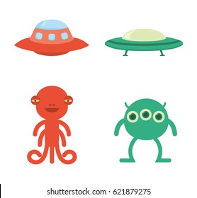 cute flat Alien icon spaceship