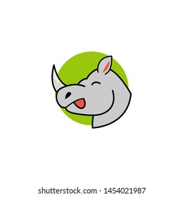 Cute Flat Animal Character Logo Rhinoceros Stock Vector
