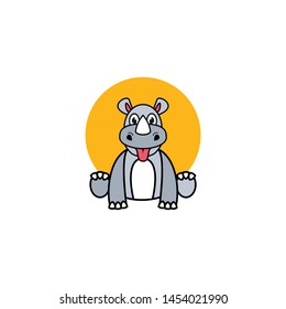Cute Flat Animal Character Logo Rhinoceros Stock Vector