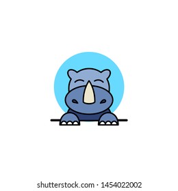 Cute Flat Animal Character Logo Rhinoceros Stock Vector