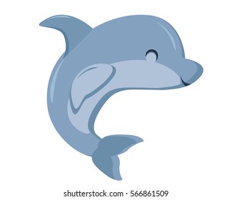 Cute Flat Animal Character Logo - Dolphin