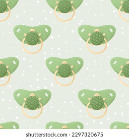 Beber pacificador verde lindo con tortuga. Dibujo vectorial sin fisuras.