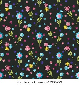 Cute flat background, with forget-me-not flowers. Seamless vector floral pattern for cushion, pillow, bandanna, silk kerchief or shawl fabric print. Texture for clothes, bedclothes