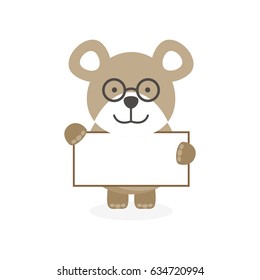 cute flat bear character with banner and glasses