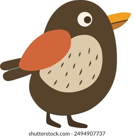 Cute Flat Bird with Red Wing