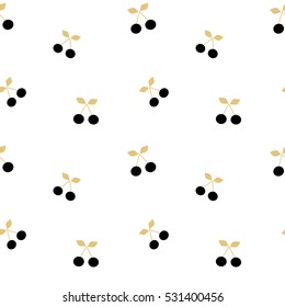 cute flat black and gold cherry seamless vector pattern background illustration

