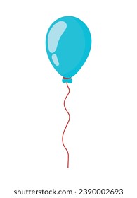 Cute Flat Blue Balloon in Cartoon animated for new year and birthday element decoration isolated on white background