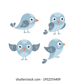 Cute Flat Blue Sparrow collection vector