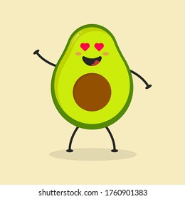 Cute Flat Cartoon Avocado Illustration. Vector illustration of cute Avocado with a smiling expression. Cute Avocado mascot design