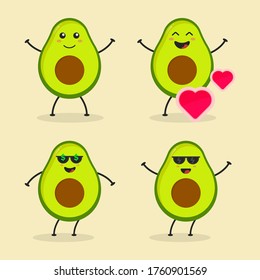 Cute Flat Cartoon Avocado Illustration. Vector illustration of cute Avocado with a smiling expression. Cute Avocado mascot design