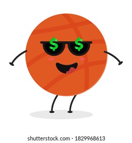 Cute flat cartoon basketball illustration. Vector illustration of a cute basketball with a smiling expression.	
