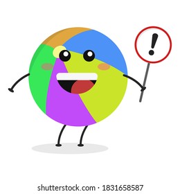Cute flat cartoon beachball holding a sign illustration. Vector illustration of a cute beach ball with a smiling expression.
