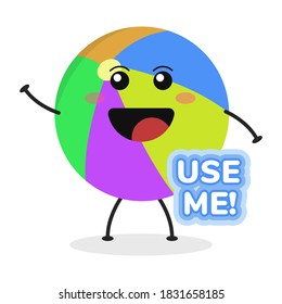 Cute flat cartoon beachball illustration. Vector illustration of a cute beach ball with a smiling expression.