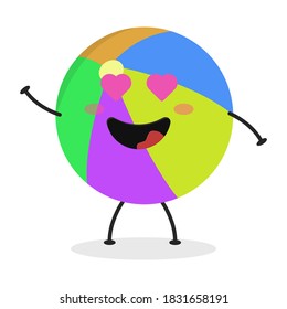 Cute flat cartoon beachball illustration. Vector illustration of a cute beach ball with a smiling expression.