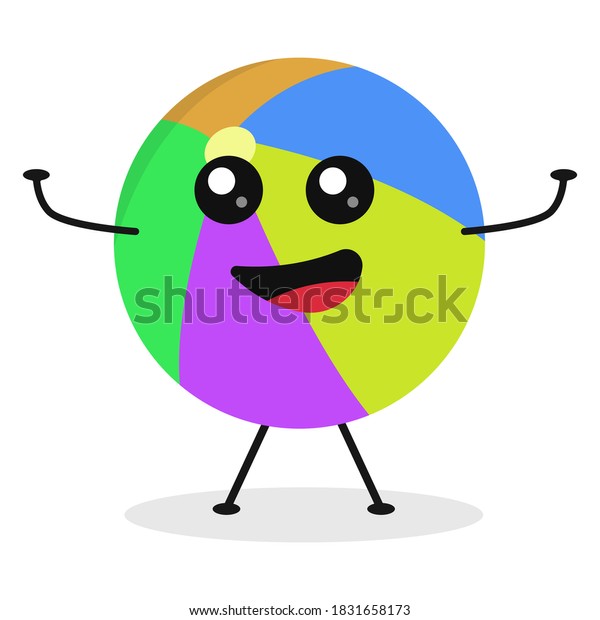 Cute Flat Cartoon Beachball Illustration Vector Stock Vector (Royalty