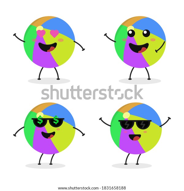 Cute Flat Cartoon Beachball Illustration Vector Stock Vector (Royalty