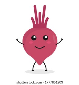 Dibujo de remolacha de dibujos animados planos. Ilustración vectorial de la linda remolacha con una expresión sonriente.