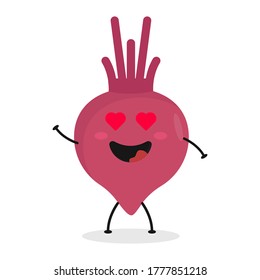 Cute flat cartoon beetroot illustration. Vector illustration of cute beetroot with a smiling expression.